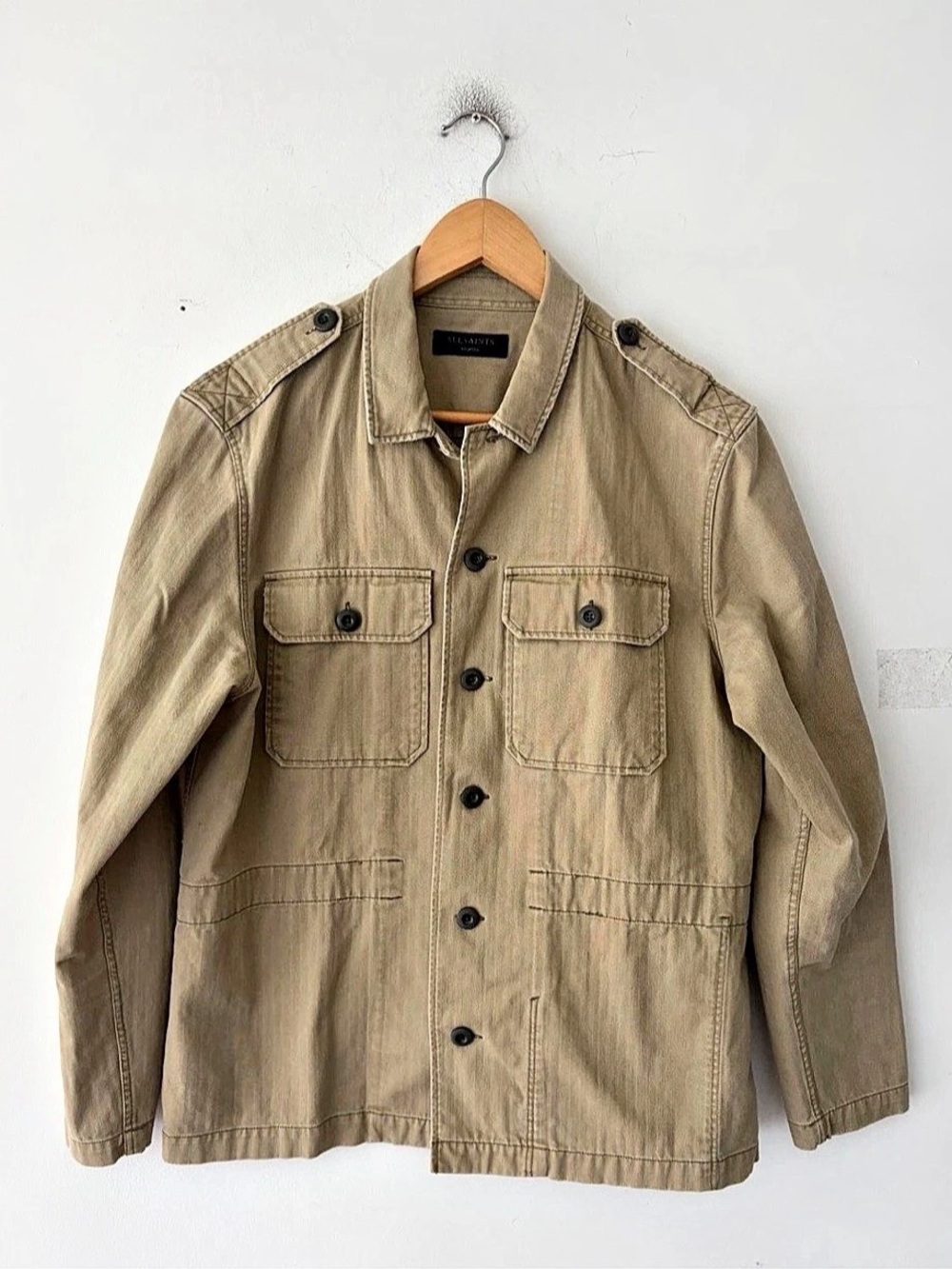 AllSaints Men's Beige Utility Overshirt Jacket Size M